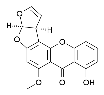 Chemical formula for Sterigmatocystin, C18H12O6